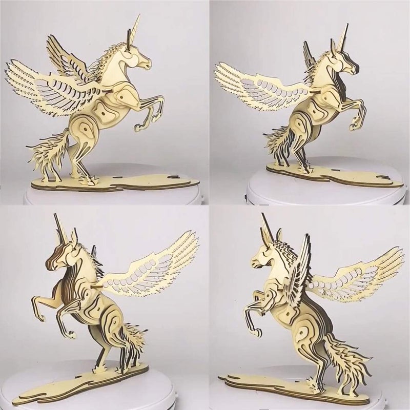 Bitopbi 3D Wooden Puzzles Animal Laser Engraving DIY Safe Assembly Constructor Kit for Adults Unicorn Mechanical 3-D Models for Self-Assembly (D3 Unicorn) - Image 3